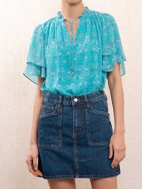 Vanessa Bruno Stelie Blouse Short Sleeve Medium Size 38 Paisley Feminine